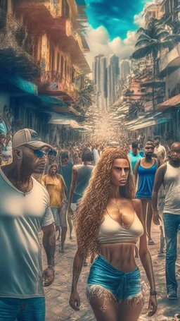 World celebrities, rich people, in a Brazilian city, a movie scene, a realistic picture hdr 8k