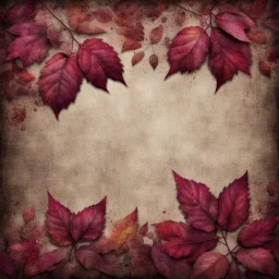 Hyper Realistic small maroon leaves border & rainbow multicolor maroon grungy rustic texture with vignette effect