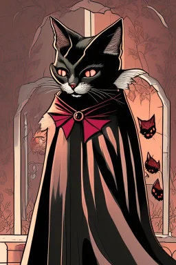 Vampire cat with cape. Graphic novel. Isabel Kreitz