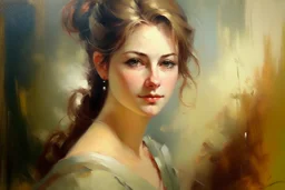 classic french style oil painting of a young woman, brush strokes