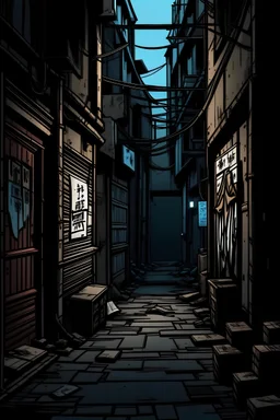 A dark alleyway in the form of a comic book