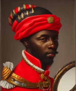 Negro Felipe, african slave, 1550's military red uniform, red headband