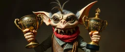 gremlin guy holding up the most retarded trophy, painted by Rembrandt