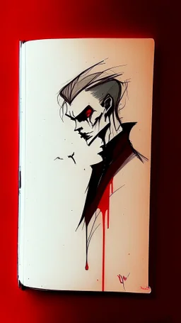 vampire drawing, minimalistic style, natural colors, blood, sketch book