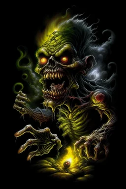 High_Quality_Art Digital Painting of Science experiment Horror Cronenberg Monster zombie creature by Richard Corben, Todd Schorr, T-Shirt Design, Black Background,