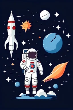Space stars with rocket and astronaut animated