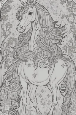 coloring book page of a magical unicorn,monochrome, black and white, sharp, sketch drawing