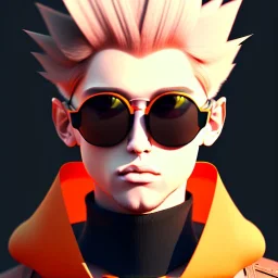 a man with blonde hair wearing sunglasses and an orange jacket, a character portrait by Miyazaki, featured on pixiv, rayonism, toonami, official art, anime