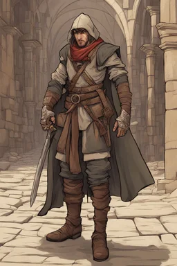 male human rogue adventurer in a medieval city