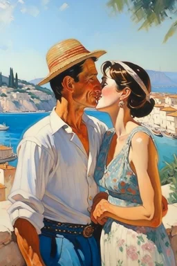 cote d'azur man and woman kissing painting neoclassism