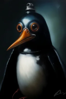 1970's dark fantasy cover dnd style oil painting frontal webcam picture of pengu the penguin.