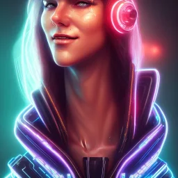 cyberpunk, smile, head, women,long hair, portrait, tron