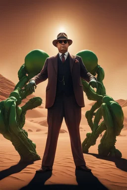 chiaroscuro, deep shadows, masterpiece, rich deep colors, highly detailed portrait, 500,000,000 years in the future, Al Capone standing in the desert wastelands of Mars next to an extremely muscular giant green Martian with four arms, 4k, 8k, 16k, 32k. 100k UHD, extremely detailed skin texture, hyper-realistic, photorealistic, Realism Engine, Realistic Vision V