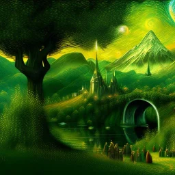 Epic Drawing of scenery of The LOTR estilo Van Gogh 4k