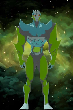 alien From Ben 10 cartoon. Lion. Advanced metal. Magnetic force. Magic power. And his turtle shield