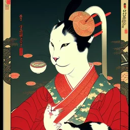 Ukiyo-e Style ,cats, with full details, full HD