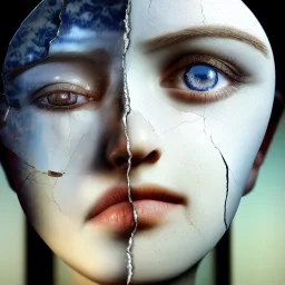 broken, cracked, shattered porcelain made of bride's face, fine detail, highly intricate, modern surrealism painting, high-quality, cracked, volumetric lighting, 8k, ultrahd, George Grie, Marco Escobedo, Igor Morski