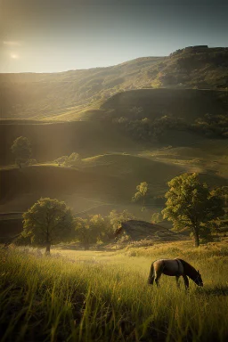 A beautiful landscape with a side view of a ploughded land