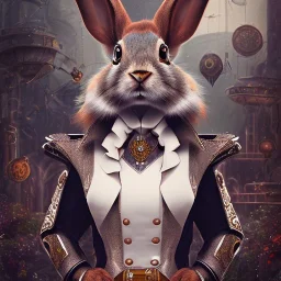 portrait of a steampunk rabbit, extremely detailed, UHD, 8k,The close-up camera effect,sharp focus, perfect position,hyperphotorealistic