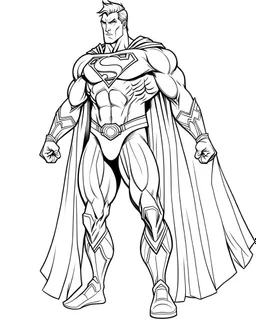 real massive Superman help, coloring page, no leaves, full body (((((white background))))), only use an outline., real style, line art, white color, clean line art, white background, Sketch style