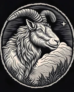 a medieval fantasy logotype of a furry Howling goat that are howling at the moon