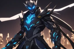Genji in 8k solo leveling shadow artstyle, Crystal and Symbiote them, blue neon effect , dragon tattoos, close picture, full body, apocalypse, intricate details, highly detailed, high details, detailed portrait, masterpiece,ultra detailed, ultra quality