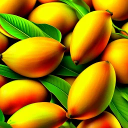 A background with colors of mango and its leaves and some light orange