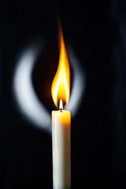 a burning white candle-man standing in front of a black background