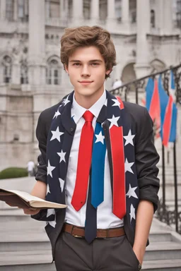 A portrait of a young pretty male politican in his teens