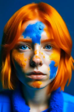 Girl face with indigo rubber effect in all face with orange sponge hair