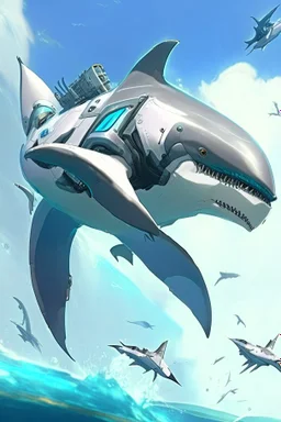 a picture of a shark that is flying in the air, cyborg whale, anno 2070, modern mecha anime, aeromorph, stunning sci-fi concept art, male robotic anthro orca, robotic anthro dolphin, cgsociety ), mecha anthropomorphic penguin, from arknights, cool mecha style, futuristic art style, mecha art