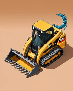 bobcat skidsteer with scorpion claws pincers and tail, 3d cartoon proportions, isometric Digital painting