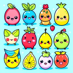 create a cute kawaii fruits clipart