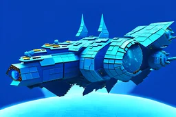 Blue Spaceship, Over Planet, Modern Spaceship, Blocky,