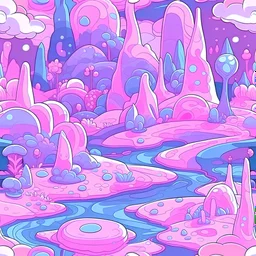 Pink and purple pastel dream world cartoon