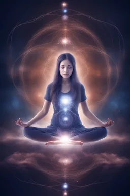Beautiful meditating Woman connected with space and spirit