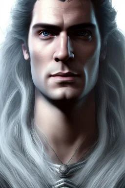 Henry cavil Perfect face, long white hair, wearing The witcher 3, realistic, 4k,