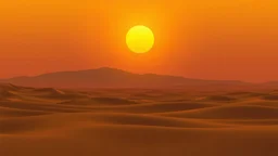 a simple background of a sunset on a desert with yellow skye and sun and mountains