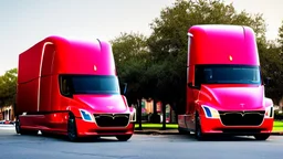 A Tesla semi-truck is parked, in the 'French Quarter' in New Orleans, Louisiana. CINEMATIC. WIDE ANGLE LENS.