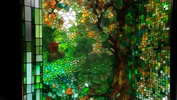 Nature, filtered through a glass mosaic wall