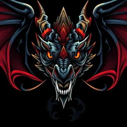 centered looking the camera crepy stunning dragon head on black background,, dark fantasy, , centered, 2d logo art,, detalied, professional, alcohol ink, strong thick line art, vector graphics, dark mood, realistic, deep colors, cinematic