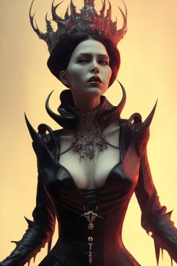 Heike Fetish Queen as evil queen in black leather, leather, busty, cleavage, angry, stern look. character design by cory loftis, fenghua zhong, ryohei hase, ismail inceoglu and ruan jia. unreal engine 5, artistic lighting, highly detailed, photorealistic, fantasy