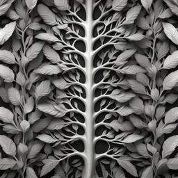 symmetric organic tree leaves form white silver metalic biologic art realisticv2 surrealism 4k resolution octane render flat lighting black background