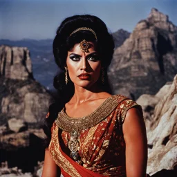 [colour picture: Jason and the Argonauts (1963)] Surpanakha, she has a twisted form and a ferocious demeanor. Her appearance is ominous, bearing the marks of her demonic lineage. Her alluring features reflect the darkness that resides within her. Surpanakha's eyes are filled with a fiery intensity. she sits on her throne in the temple