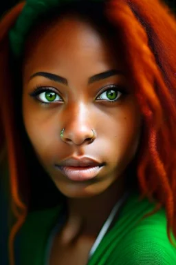 Black girl green eyes reddish orange hair small nose long lashes