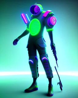 futuristic game character in neon, without background