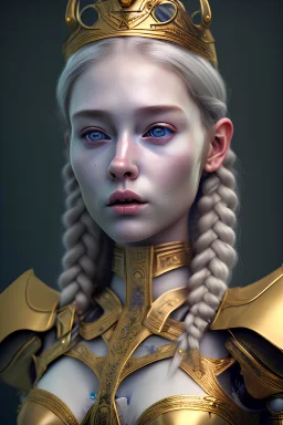 A photo realistic portrait of a stunning viking humanoid robot princess, who is incredibly sad, she lost her best friend in the world 8k, 3d with depth of field hyper realistic