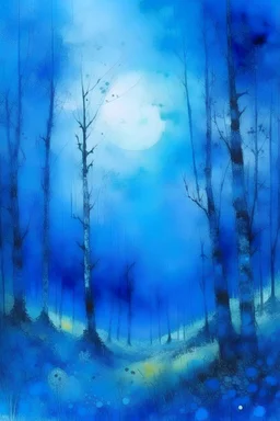 Happy blue forest moonscape in art brut style by Stewart Edmondson, Thomas Wells Schaller and Nita Engle, meticulously entangled, intricatel landscape