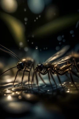 macro photo of mosquitoes kissing over waves ,shot on Hasselblad h6d-400c, zeiss prime lens, bokeh like f/0.8, tilt-shift lens 8k, high detail, smooth render, down-light, unreal engine, prize winning