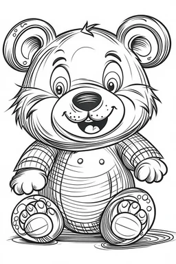 Outline art for coloring page, RADICAL HAPPY TEDDY BEAR, coloring page, white background, Sketch style, only use outline, clean line art, white background, no shadows, no shading, no color, clear